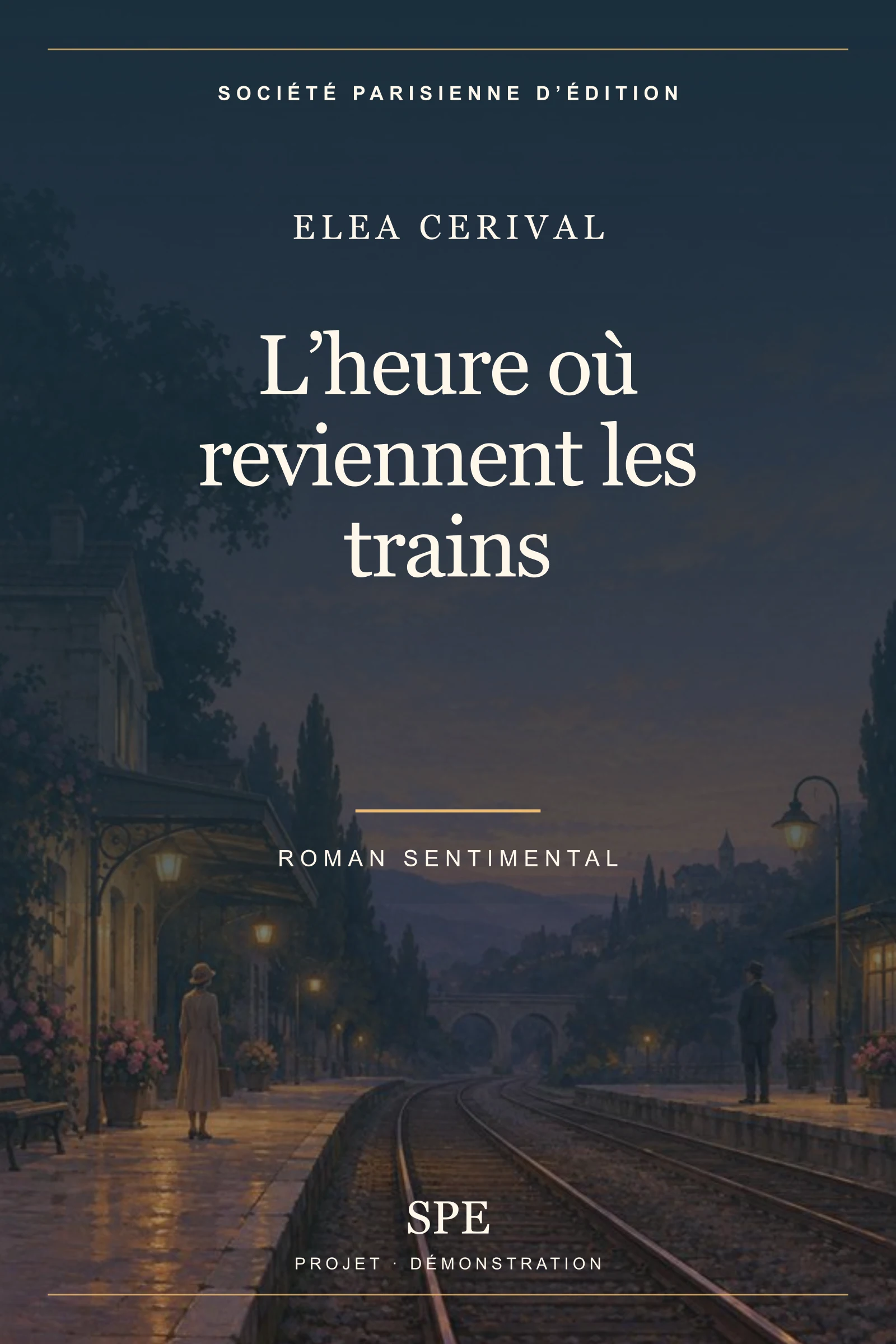 Couverture fictive : L’heure où reviennent les trains