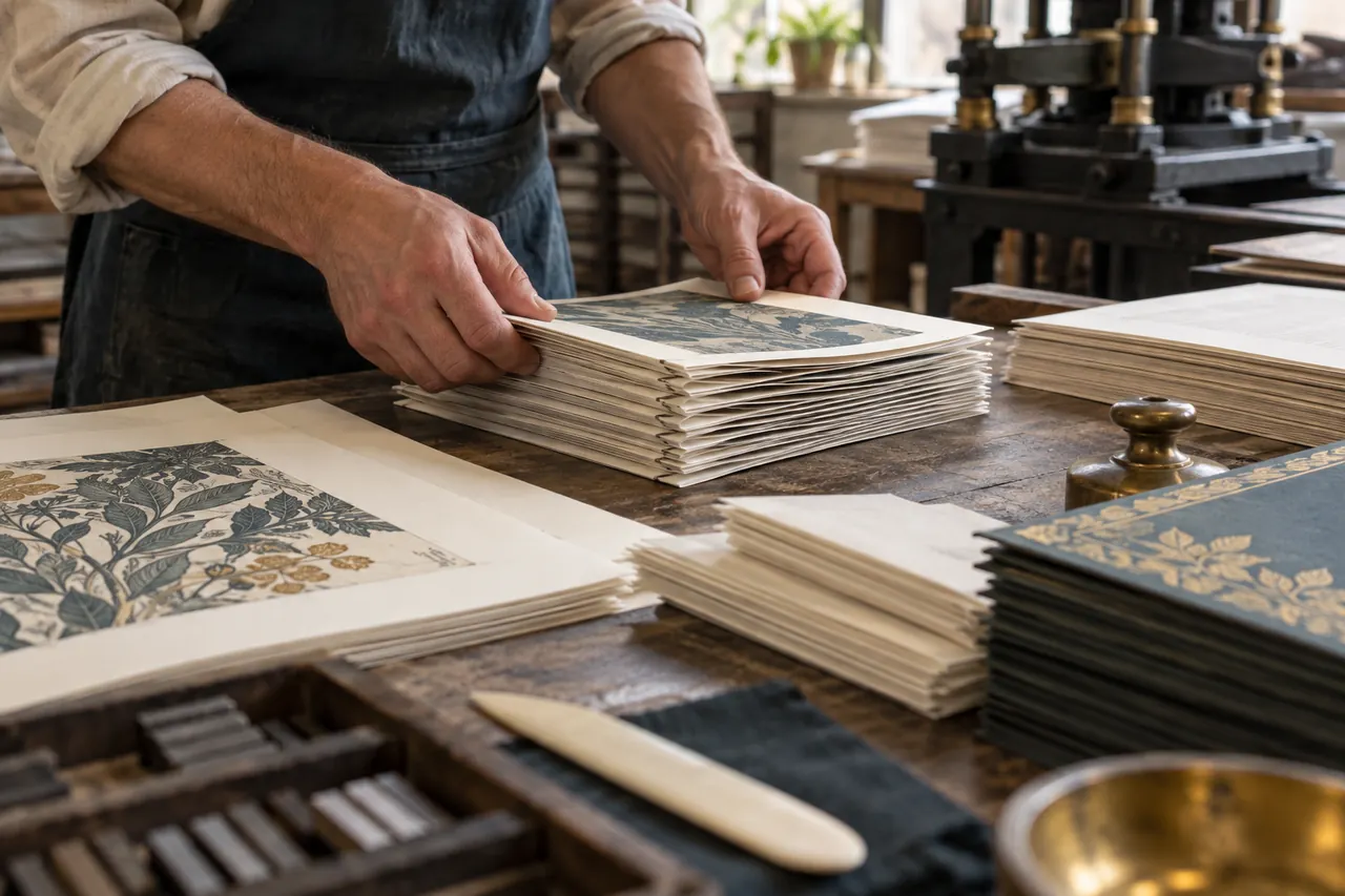 Assemblage de cahiers imprimés dans un atelier