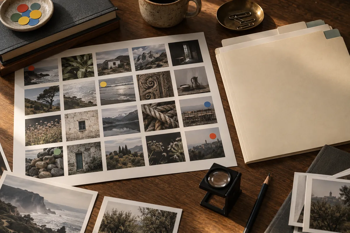 Illustration d’une planche contact et d’un dossier de suivi des images