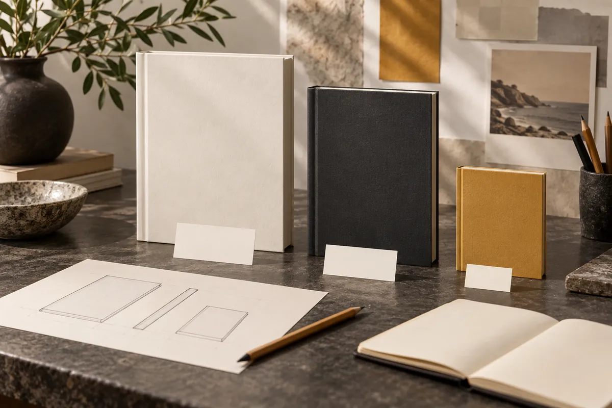 Illustration de trois livres sans titre et de leurs formats de couverture