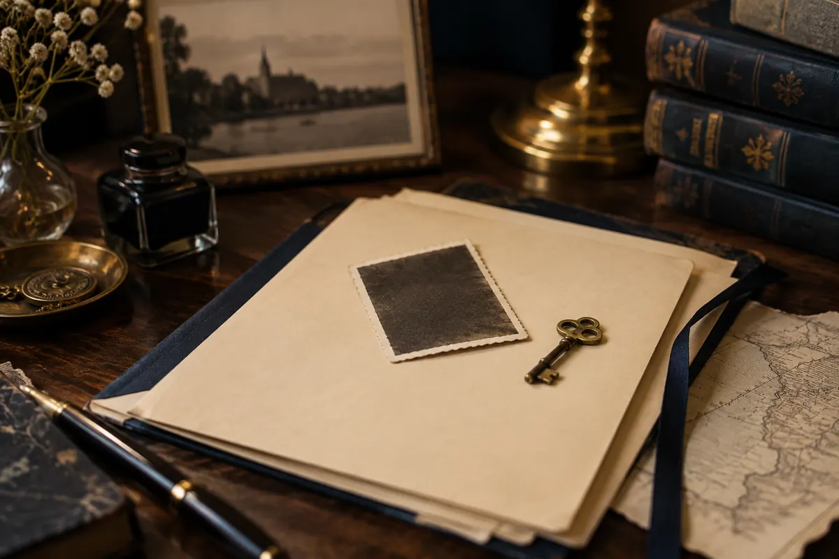 Dossier de personnage avec photographie retournée et petite clé