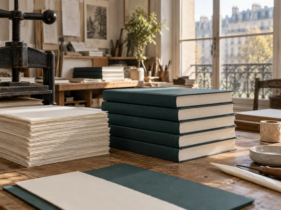 Livres reliés dans un atelier