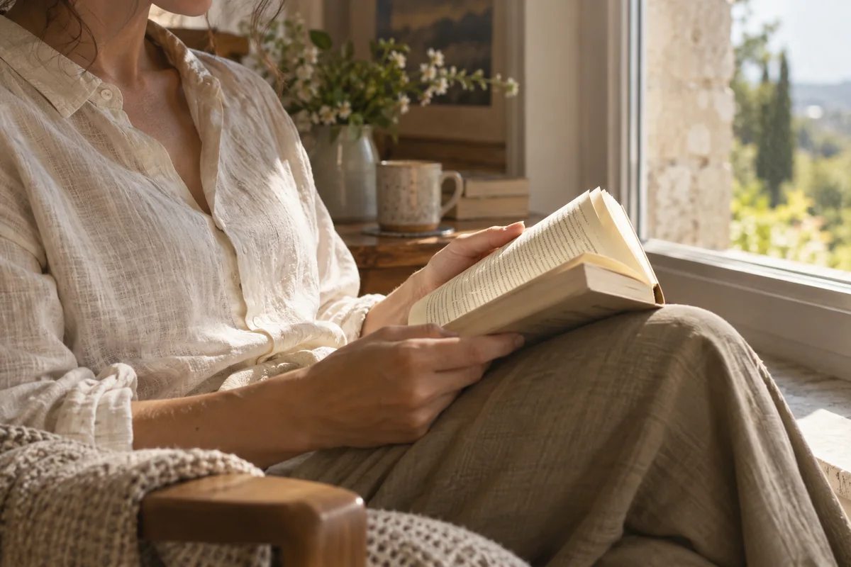 Une lectrice imaginaire tient un livre ouvert