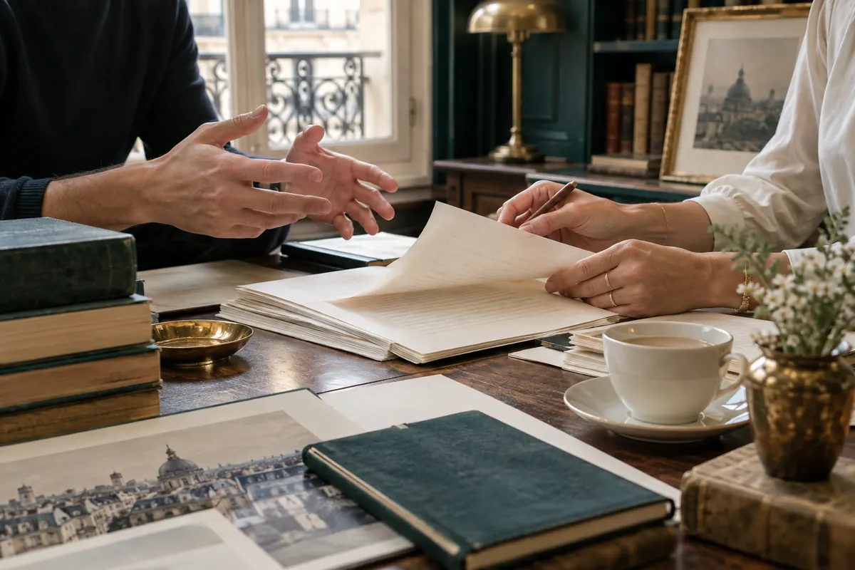 Échange éditorial autour de pages de manuscrit
