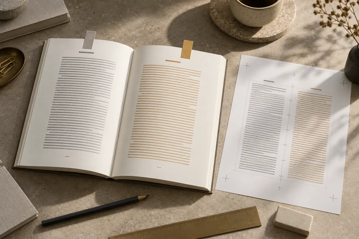 Illustration de deux mises en page parallèles dans un livre sans titre