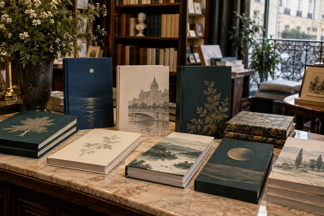 Sélection de couvertures imaginaires sur une table de librairie