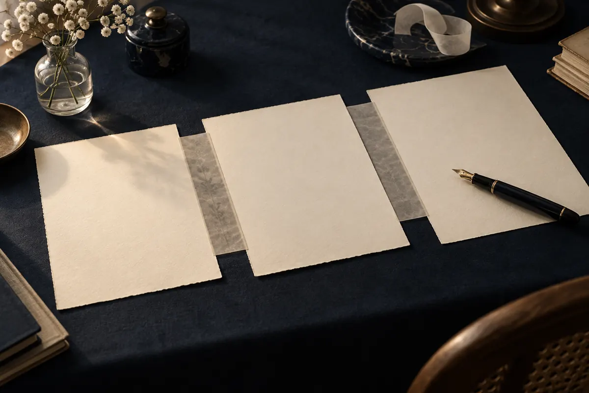 Feuillets de manuscrit reliés par une bande de papier translucide